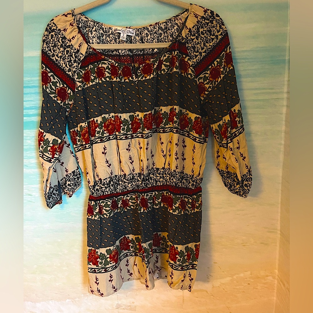 Large Stem Wine Floral Boho Blouse